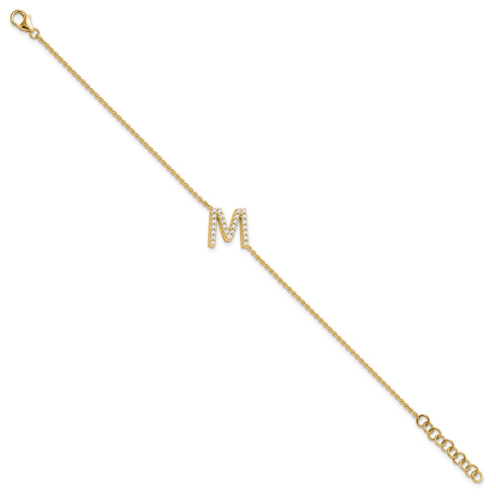 14K Diamond Sideways Letter M w/ 1in ext. Bracelet