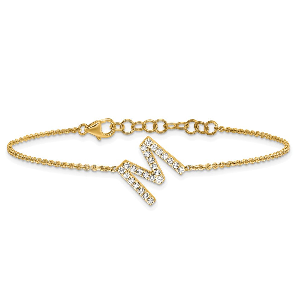 14K Diamond Sideways Letter M w/ 1in ext. Bracelet