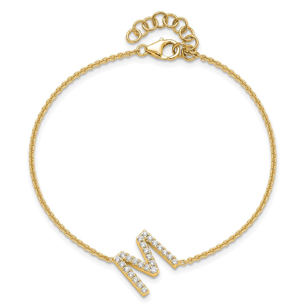 14K Diamond Sideways Letter M w/ 1in ext. Bracelet