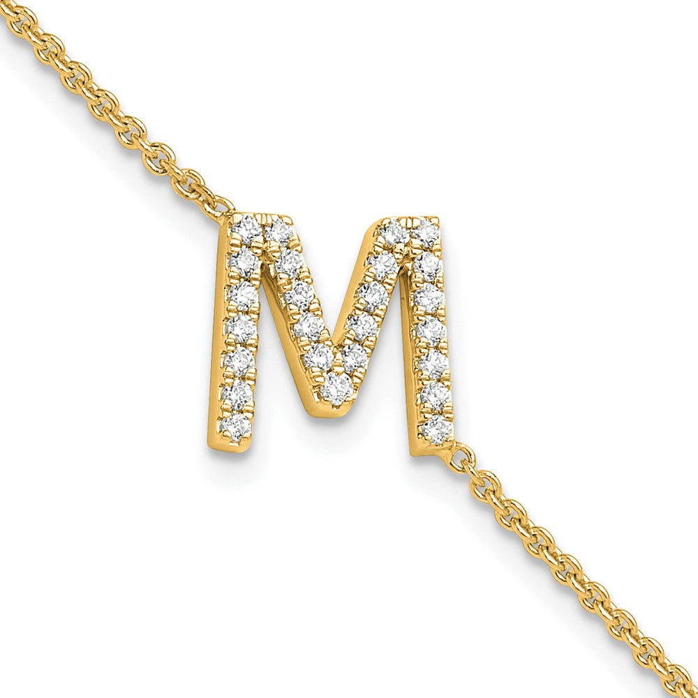 14K Diamond Sideways Letter M w/ 1in ext. Bracelet