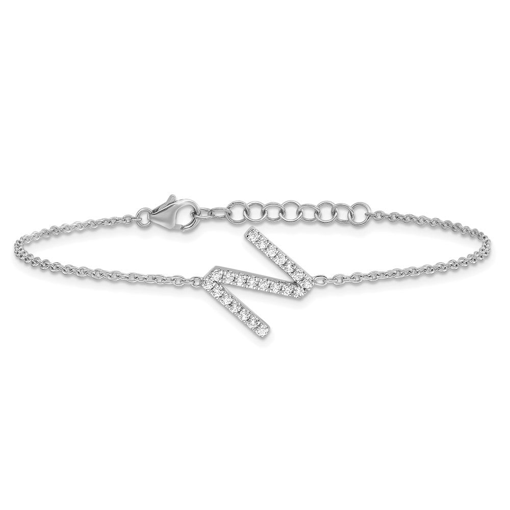 14KW Diamond Sideways Letter N w/ 1in ext. Bracelet