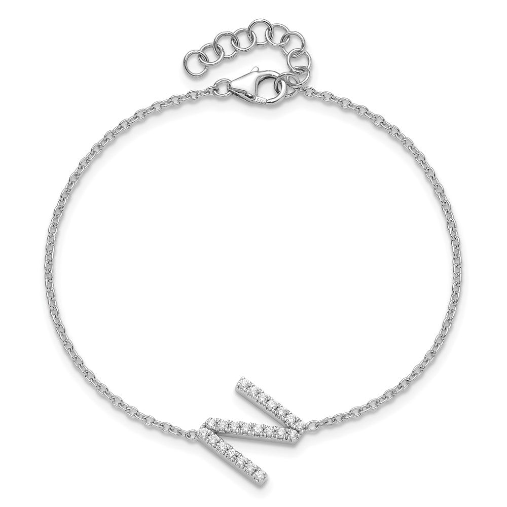 14KW Diamond Sideways Letter N w/ 1in ext. Bracelet