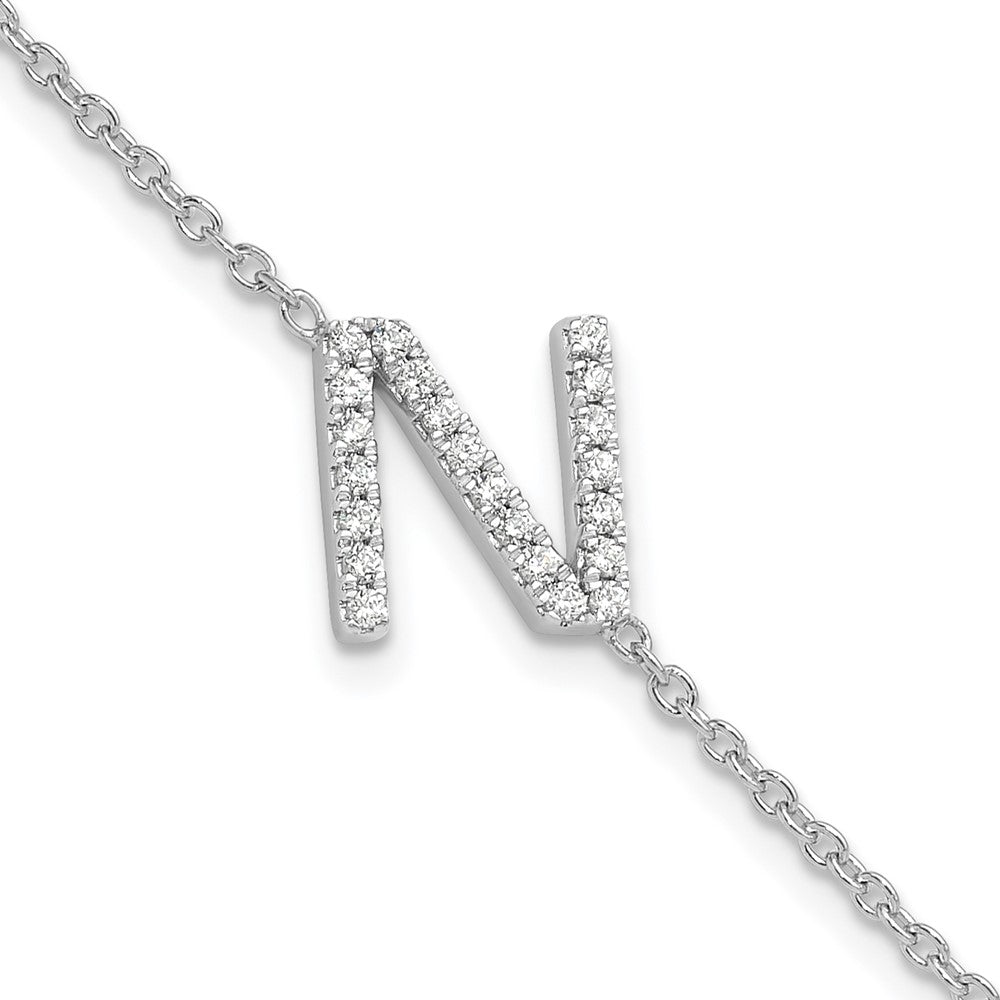 14KW Diamond Sideways Letter N w/ 1in ext. Bracelet