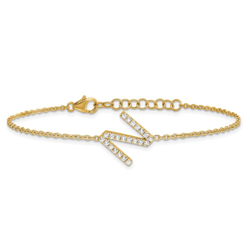 14K Diamond Sideways Letter N w/ 1in ext. Bracelet