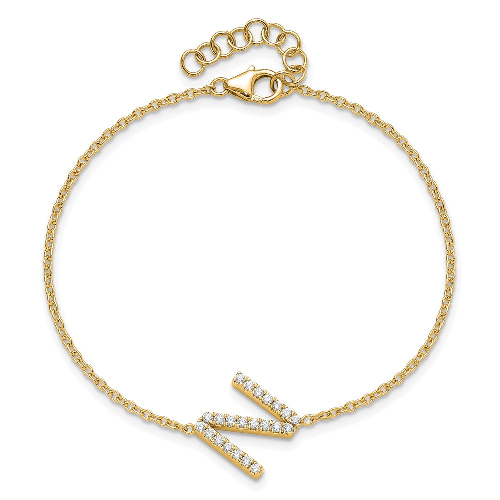 14K Diamond Sideways Letter N w/ 1in ext. Bracelet