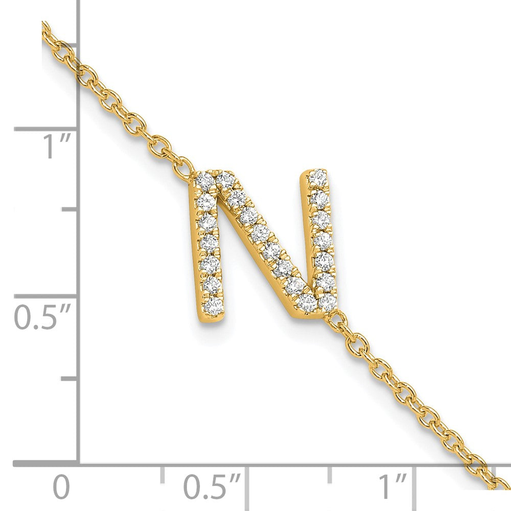 14K Diamond Sideways Letter N w/ 1in ext. Bracelet