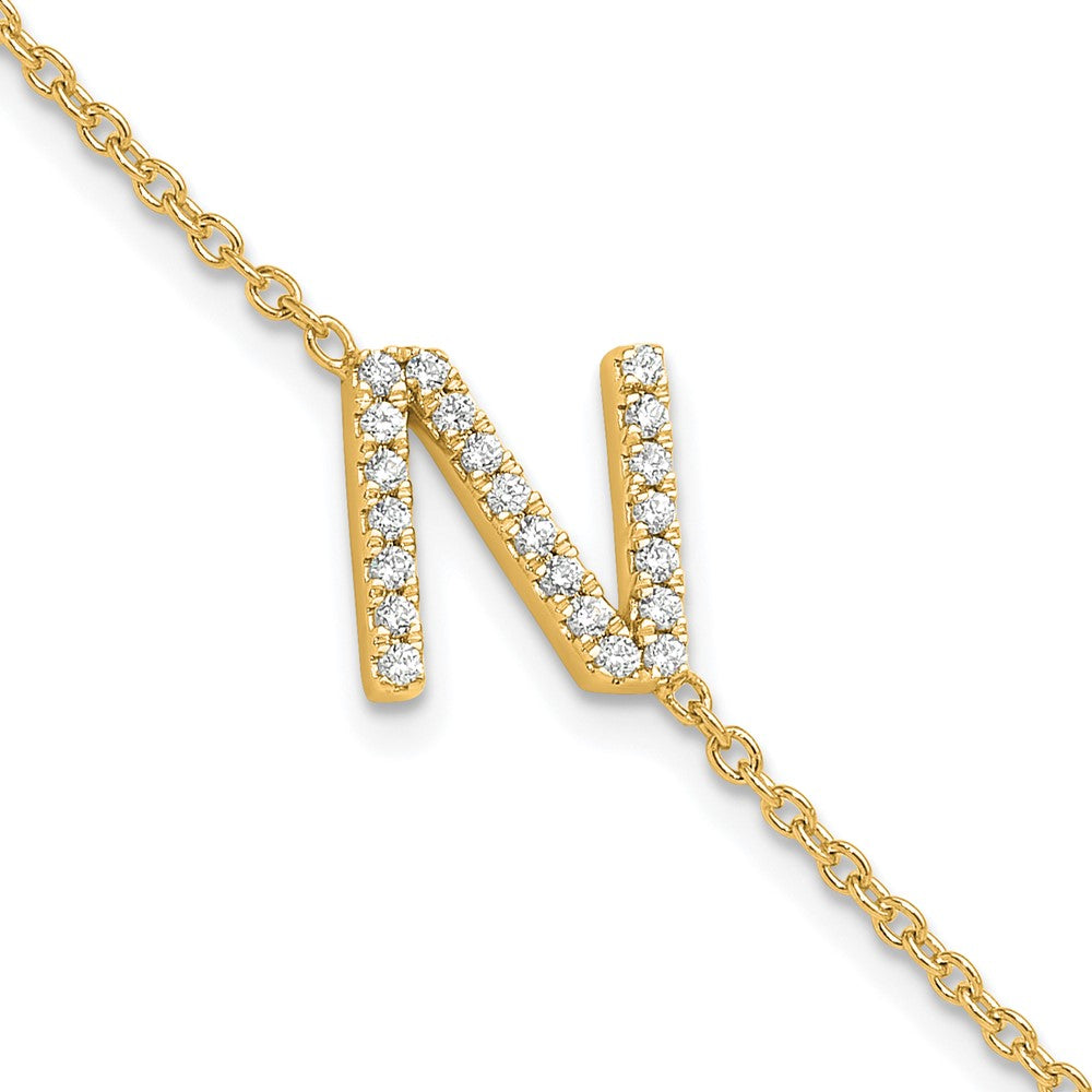 14K Diamond Sideways Letter N w/ 1in ext. Bracelet