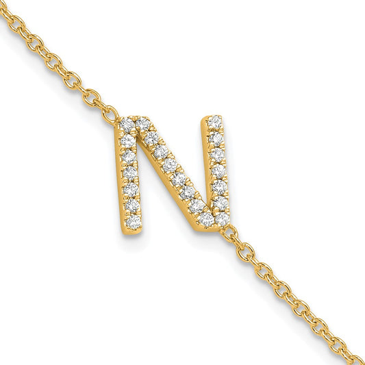 14K Diamond Sideways Letter N w/ 1in ext. Bracelet