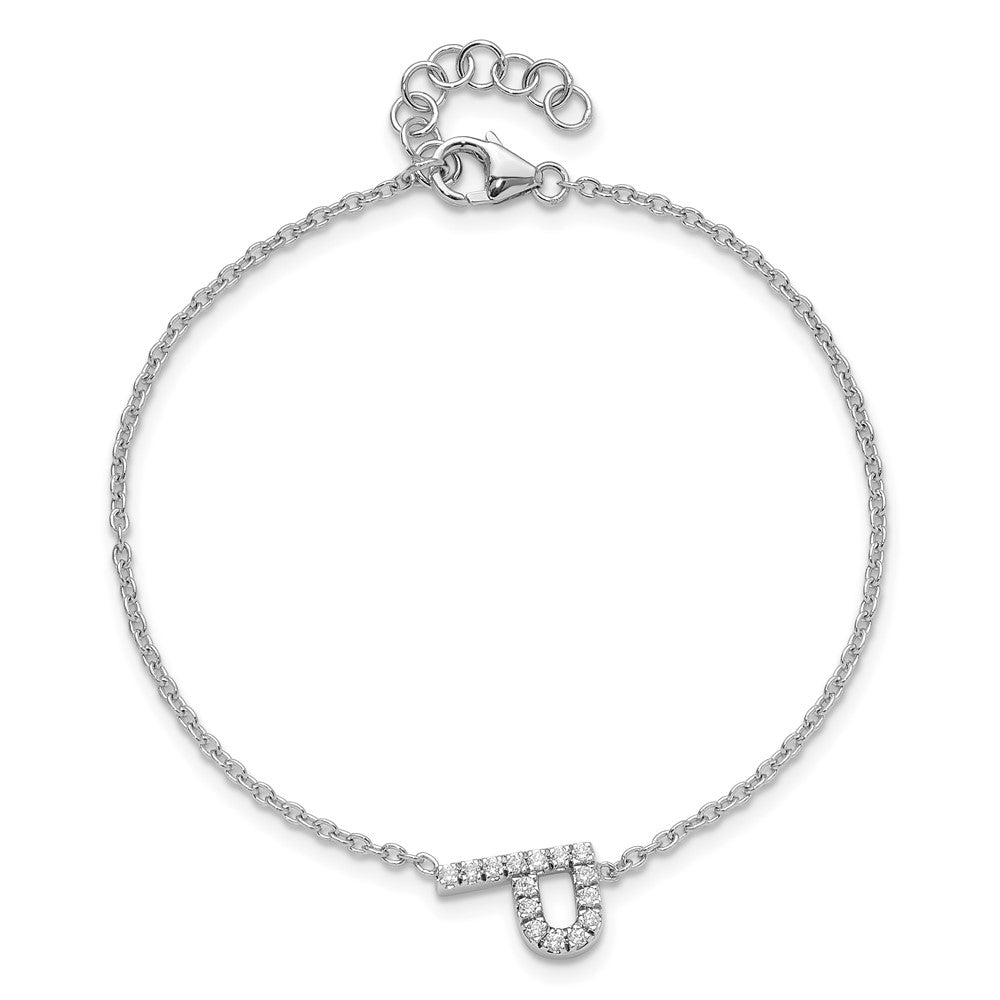 14KW Diamond Sideways Letter P w/ 1in ext. Bracelet