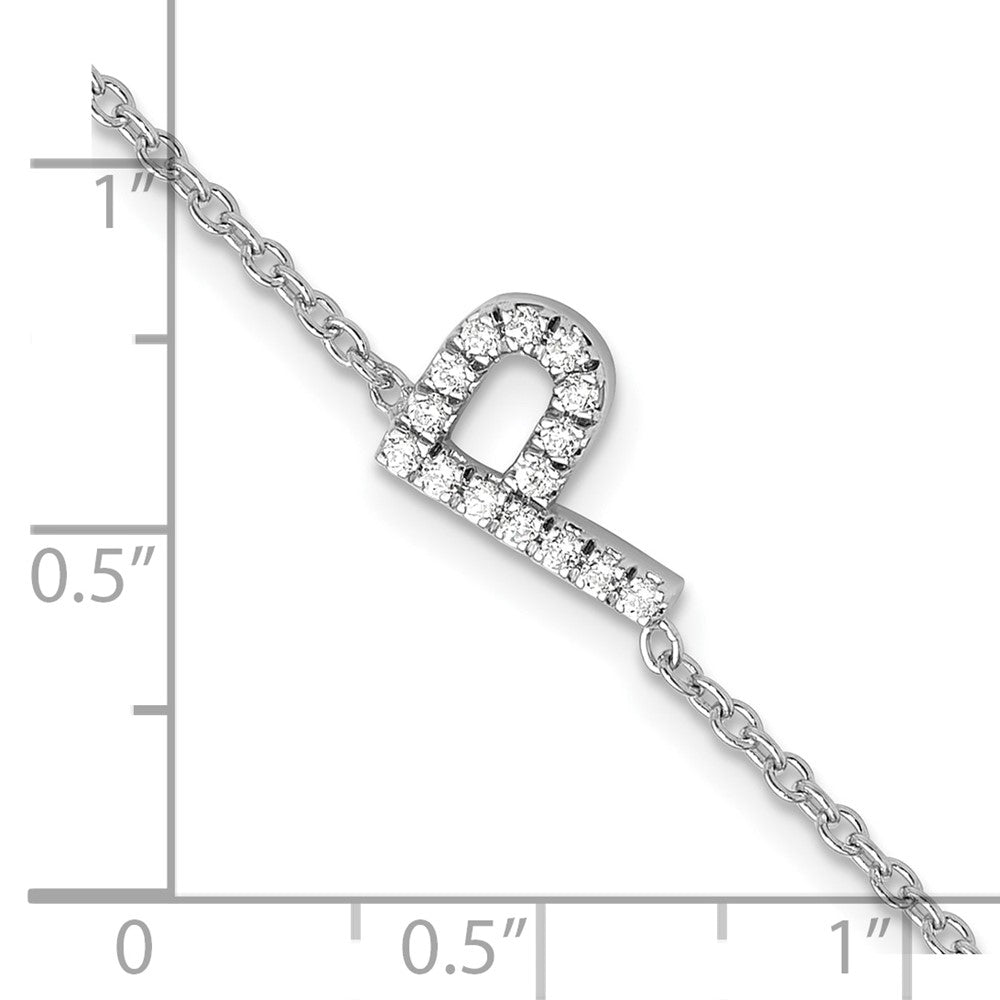 14KW Diamond Sideways Letter P w/ 1in ext. Bracelet