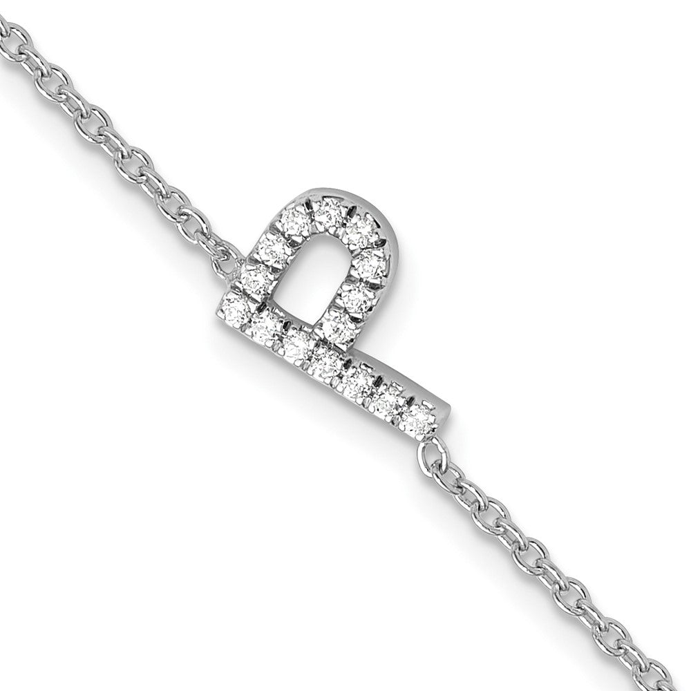 14KW Diamond Sideways Letter P w/ 1in ext. Bracelet