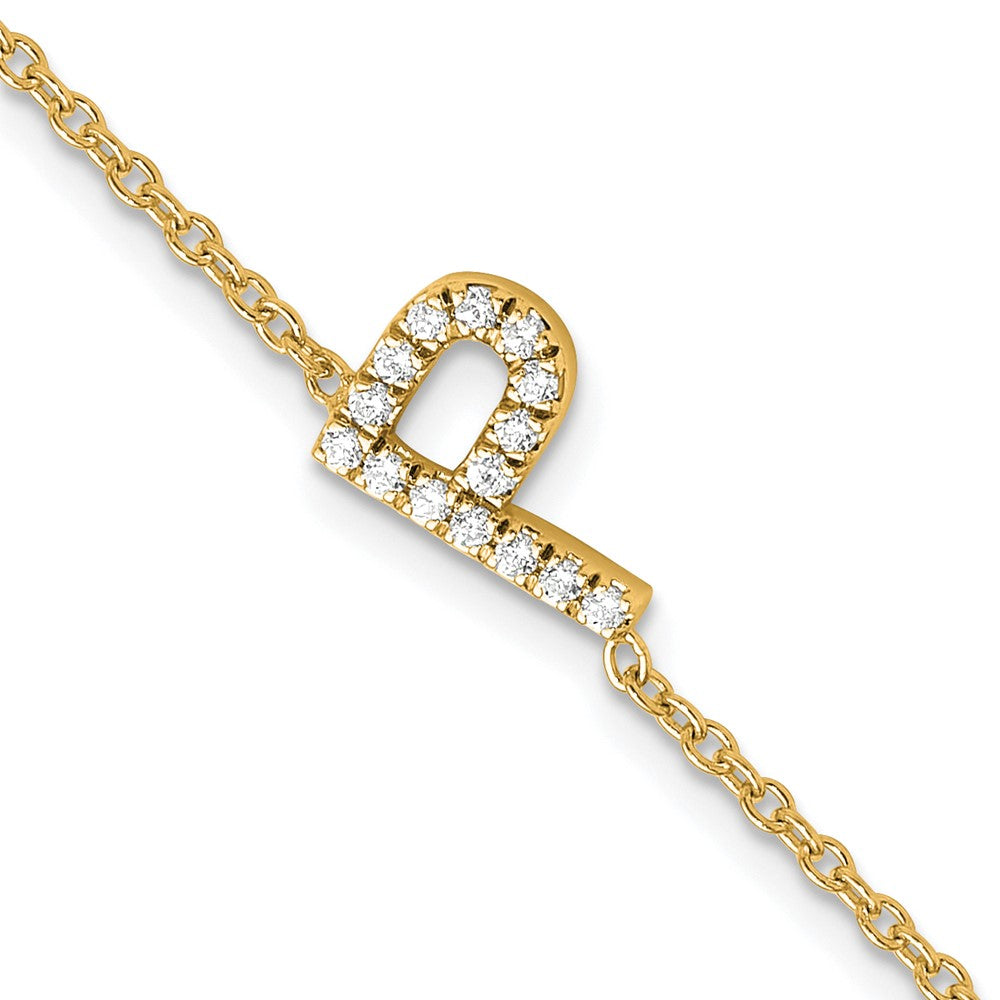 14K Diamond Sideways Letter P w/ 1in ext. Bracelet