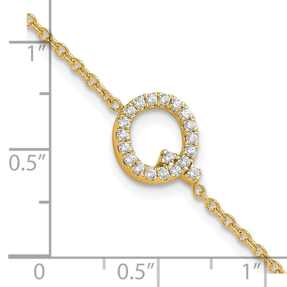 14K Diamond Sideways Letter Q w/ 1in ext. Bracelet