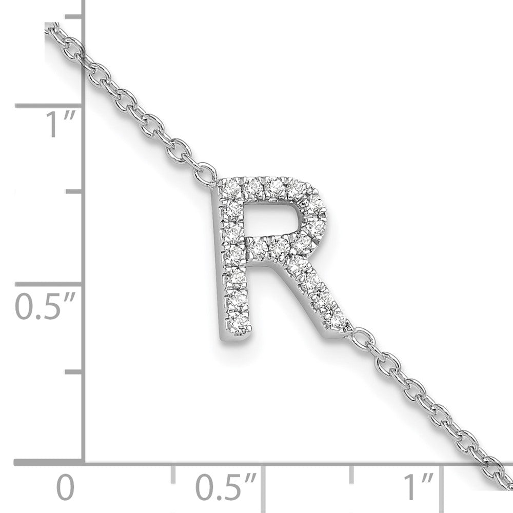 14KW Diamond Sideways Letter R w/ 1in ext. Bracelet