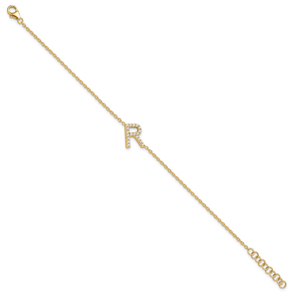 14K Diamond Sideways Letter R w/ 1in ext. Bracelet