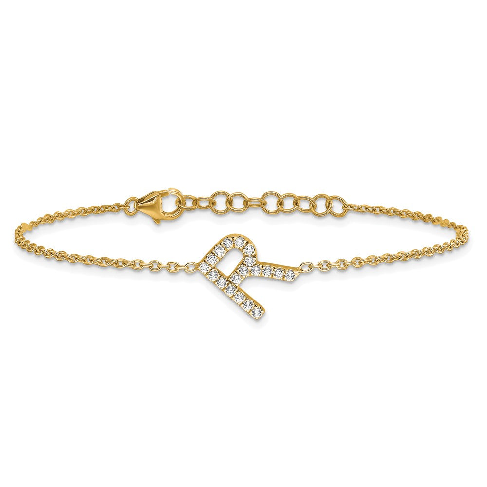 14K Diamond Sideways Letter R w/ 1in ext. Bracelet