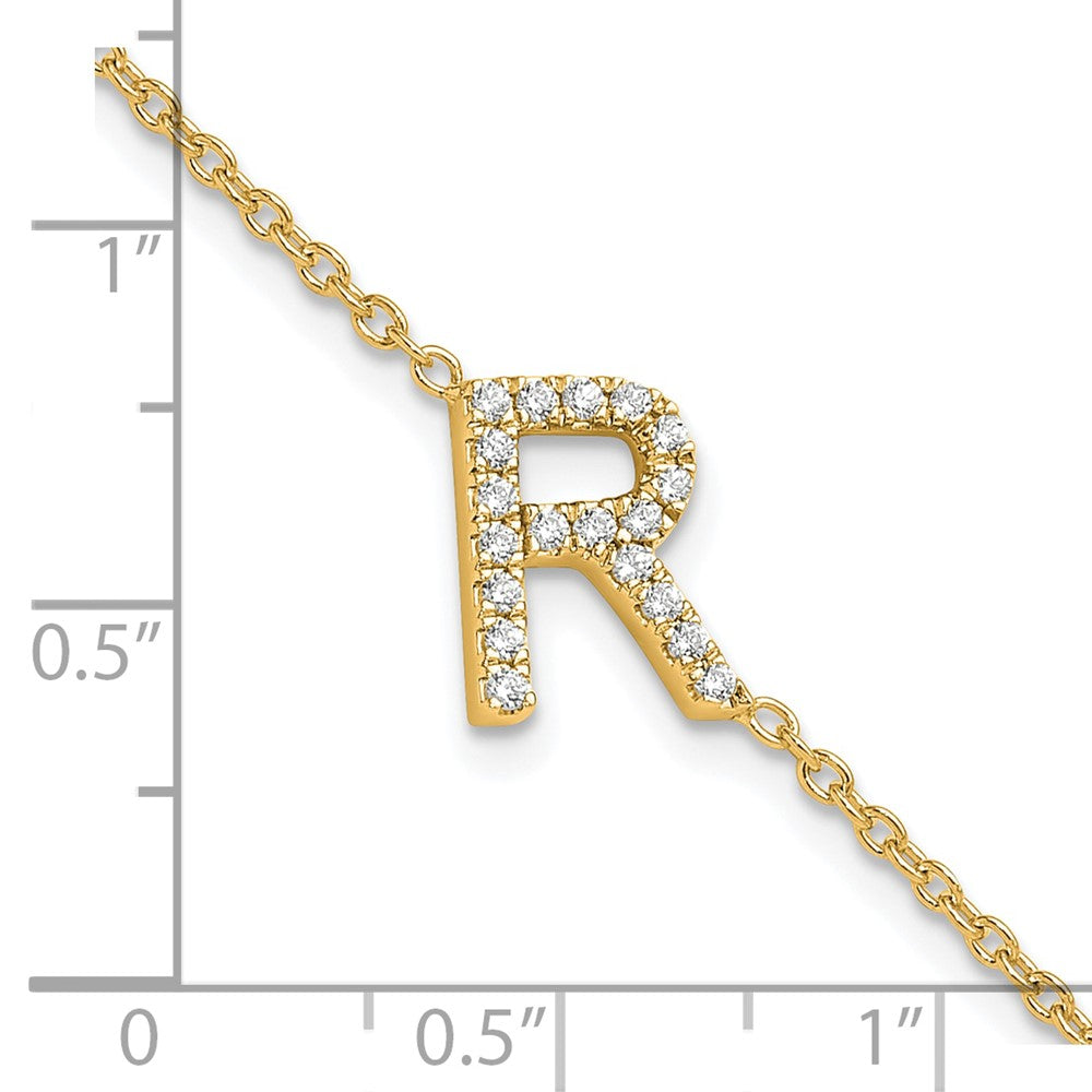 14K Diamond Sideways Letter R w/ 1in ext. Bracelet