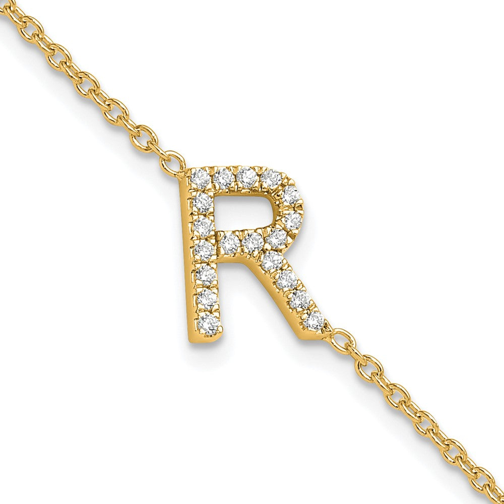 14K Diamond Sideways Letter R w/ 1in ext. Bracelet