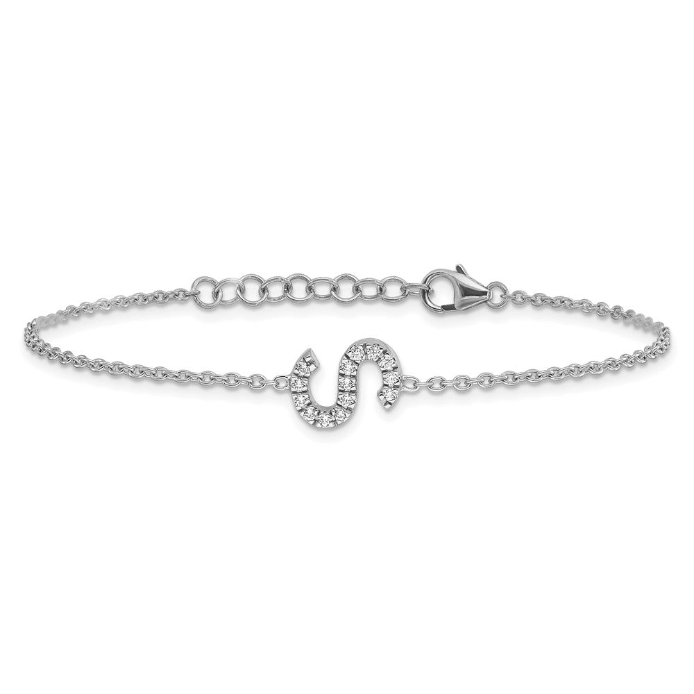 14KW Diamond Sideways Letter S w/ 1in ext. Bracelet