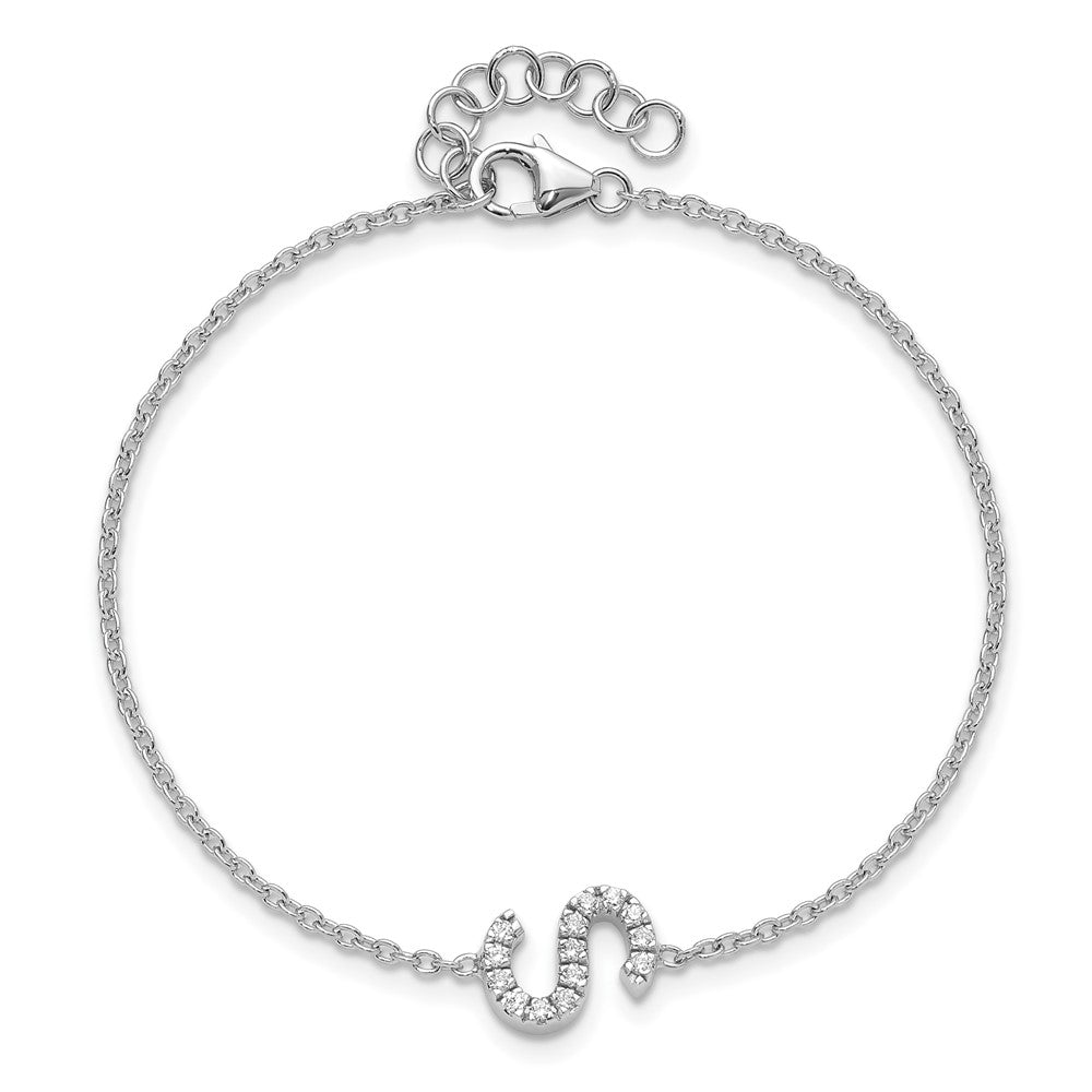 14KW Diamond Sideways Letter S w/ 1in ext. Bracelet
