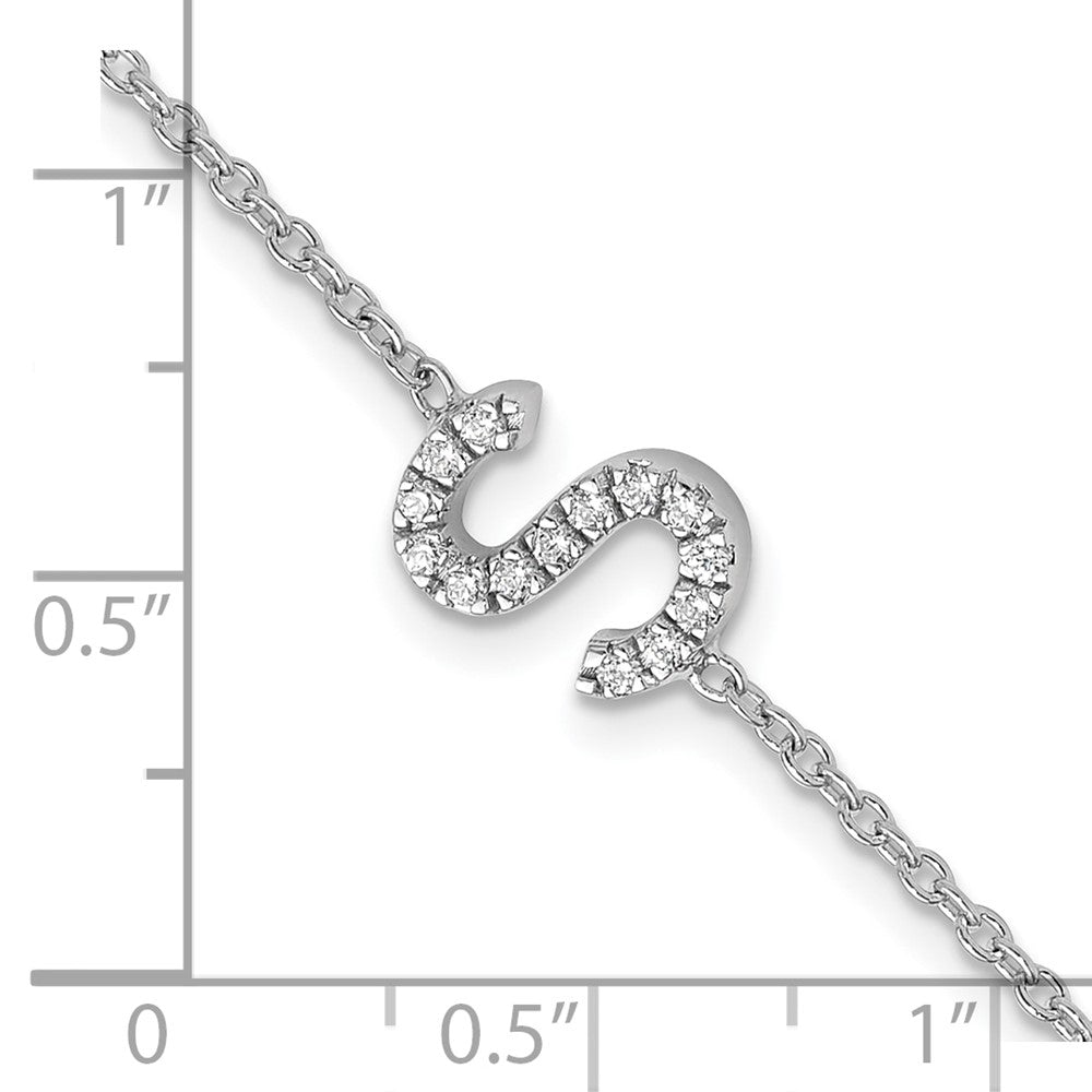 14KW Diamond Sideways Letter S w/ 1in ext. Bracelet