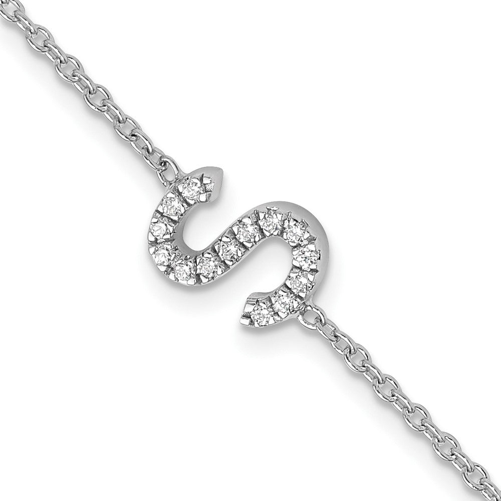 14KW Diamond Sideways Letter S w/ 1in ext. Bracelet