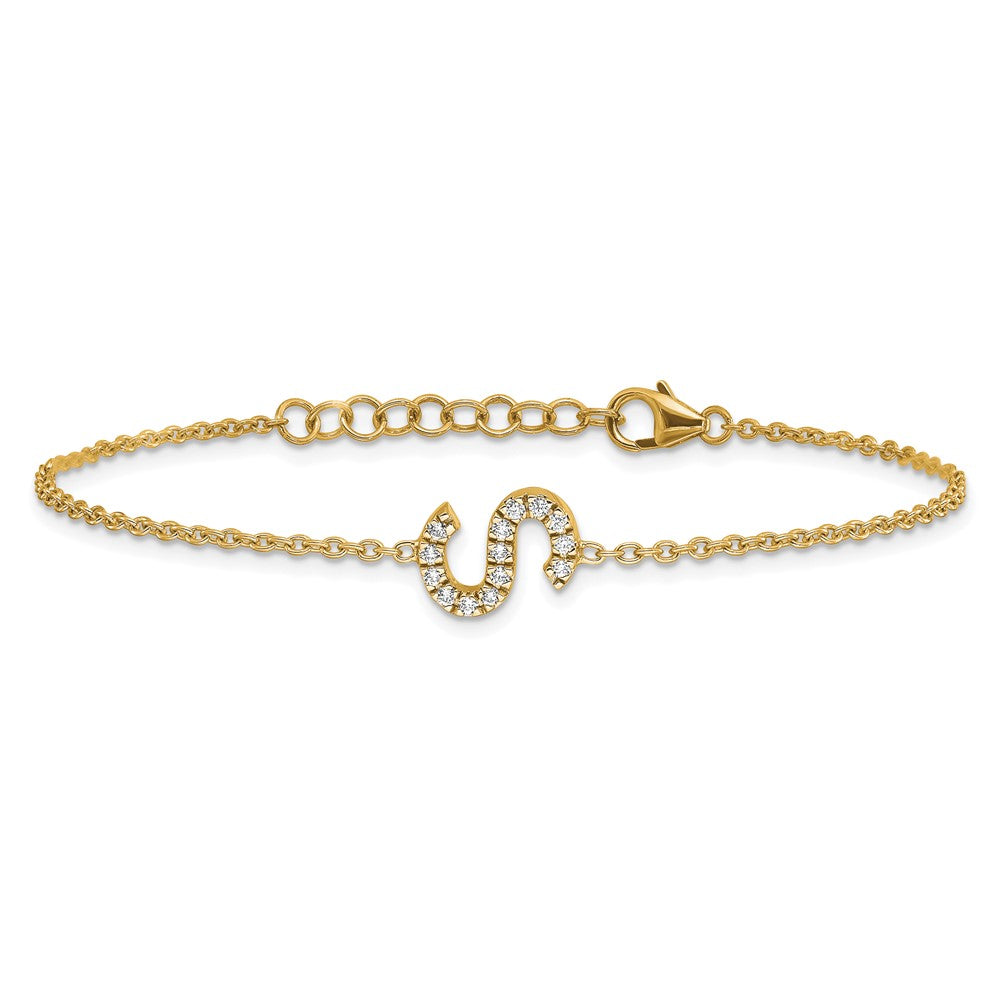 14K Diamond Sideways Letter S w/ 1in ext. Bracelet