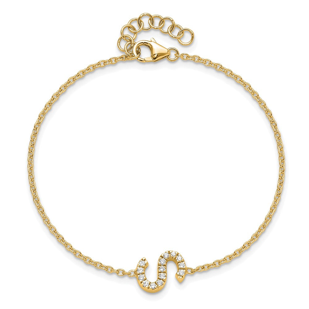 14K Diamond Sideways Letter S w/ 1in ext. Bracelet