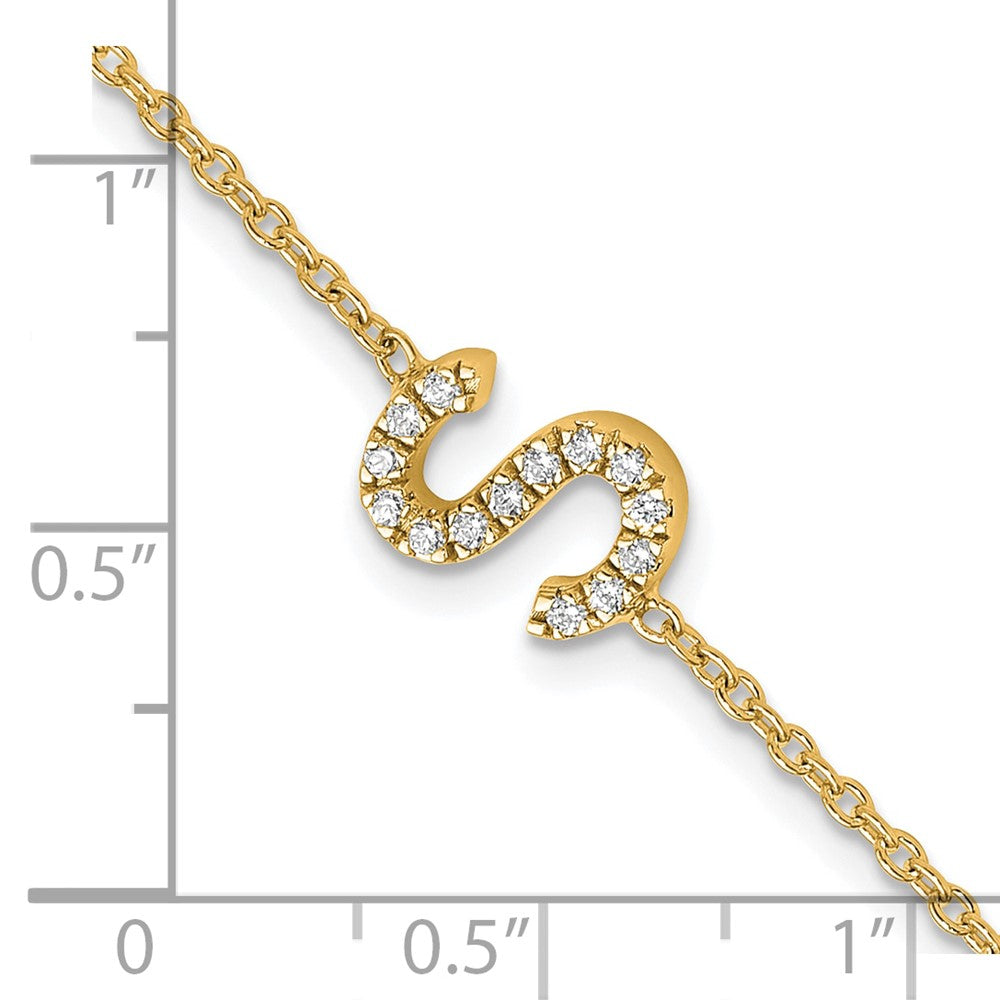 14K Diamond Sideways Letter S w/ 1in ext. Bracelet