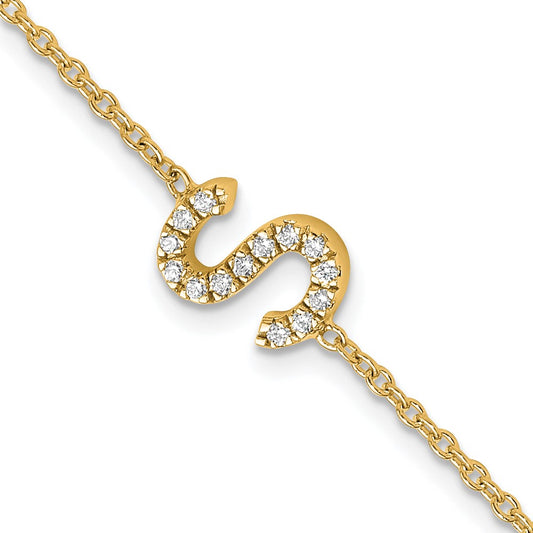 14K Diamond Sideways Letter S w/ 1in ext. Bracelet