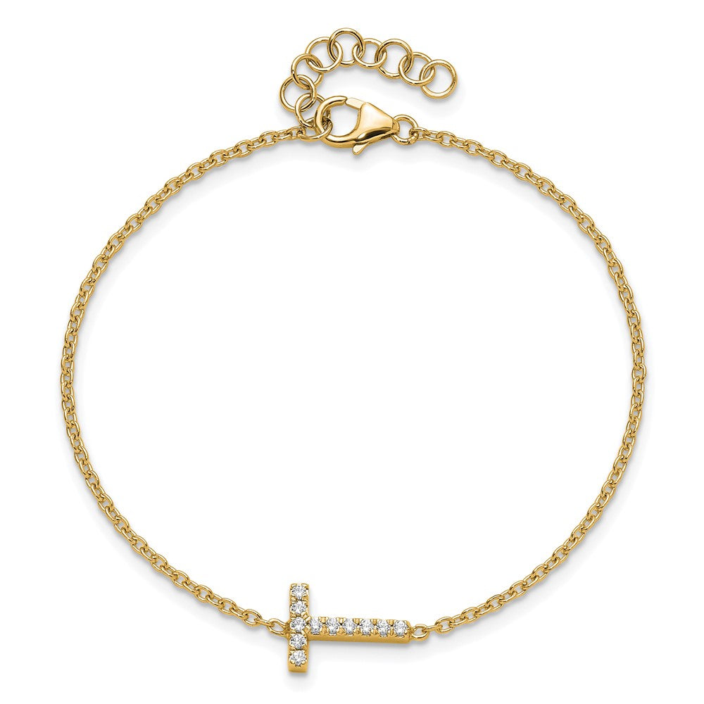 14K Diamond Sideways Letter T w/ 1in ext. Bracelet