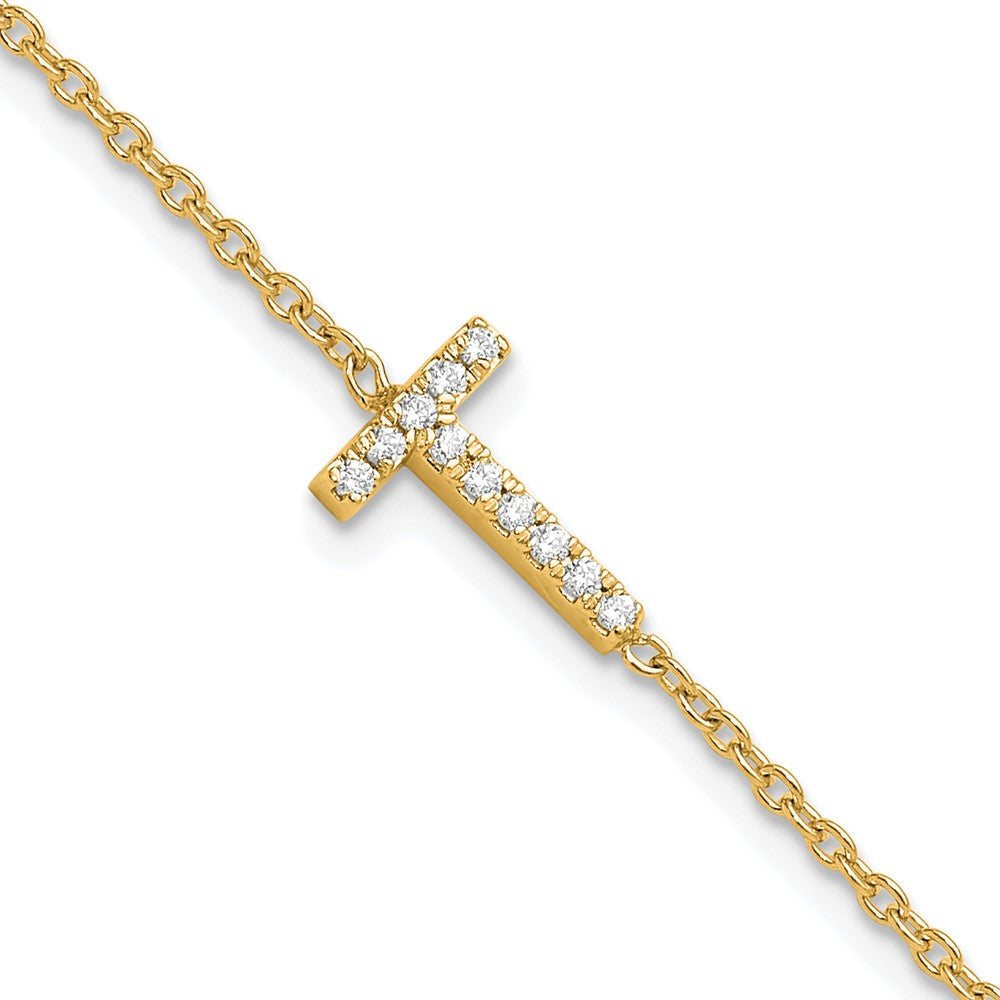 14K Diamond Sideways Letter T w/ 1in ext. Bracelet