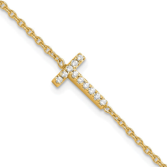 14K Diamond Sideways Letter T w/ 1in ext. Bracelet