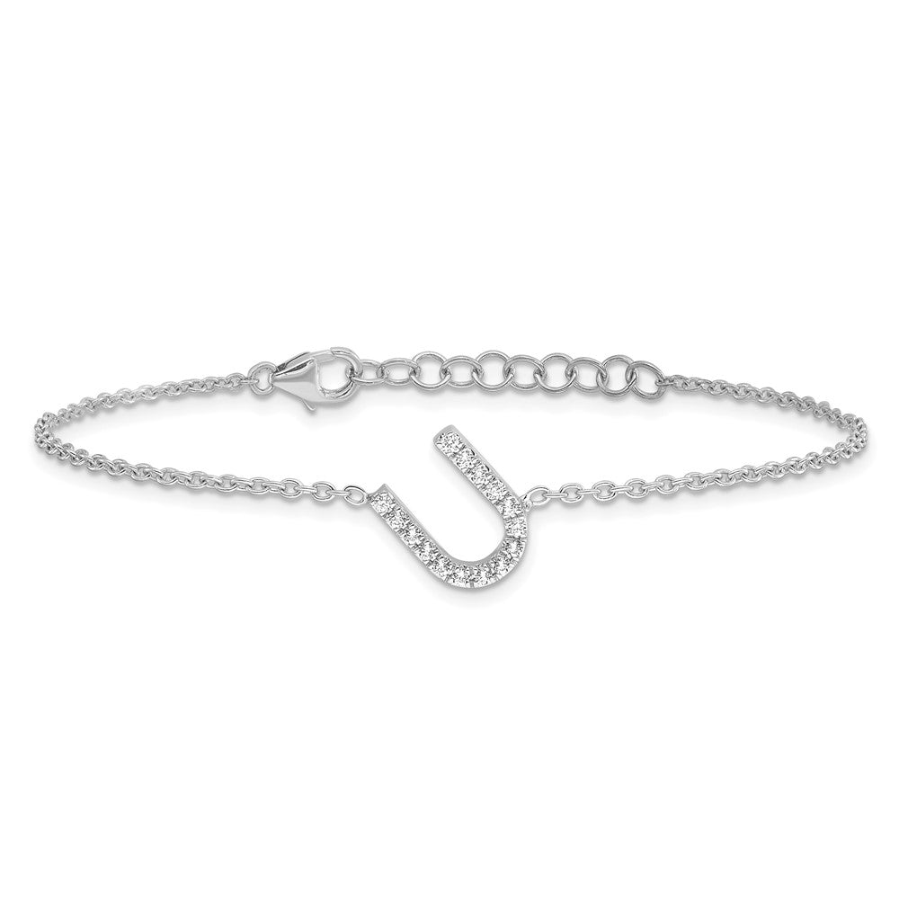 14KW Diamond Sideways Letter U w/ 1in ext. Bracelet