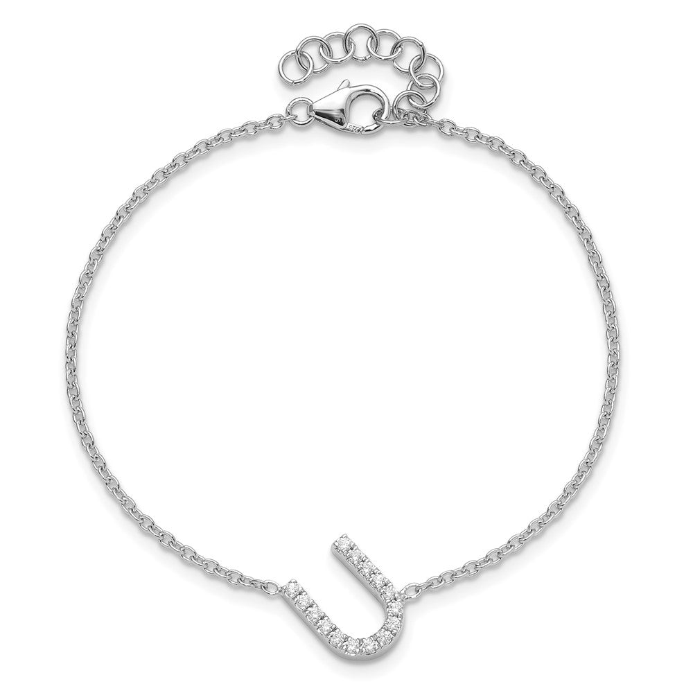 14KW Diamond Sideways Letter U w/ 1in ext. Bracelet