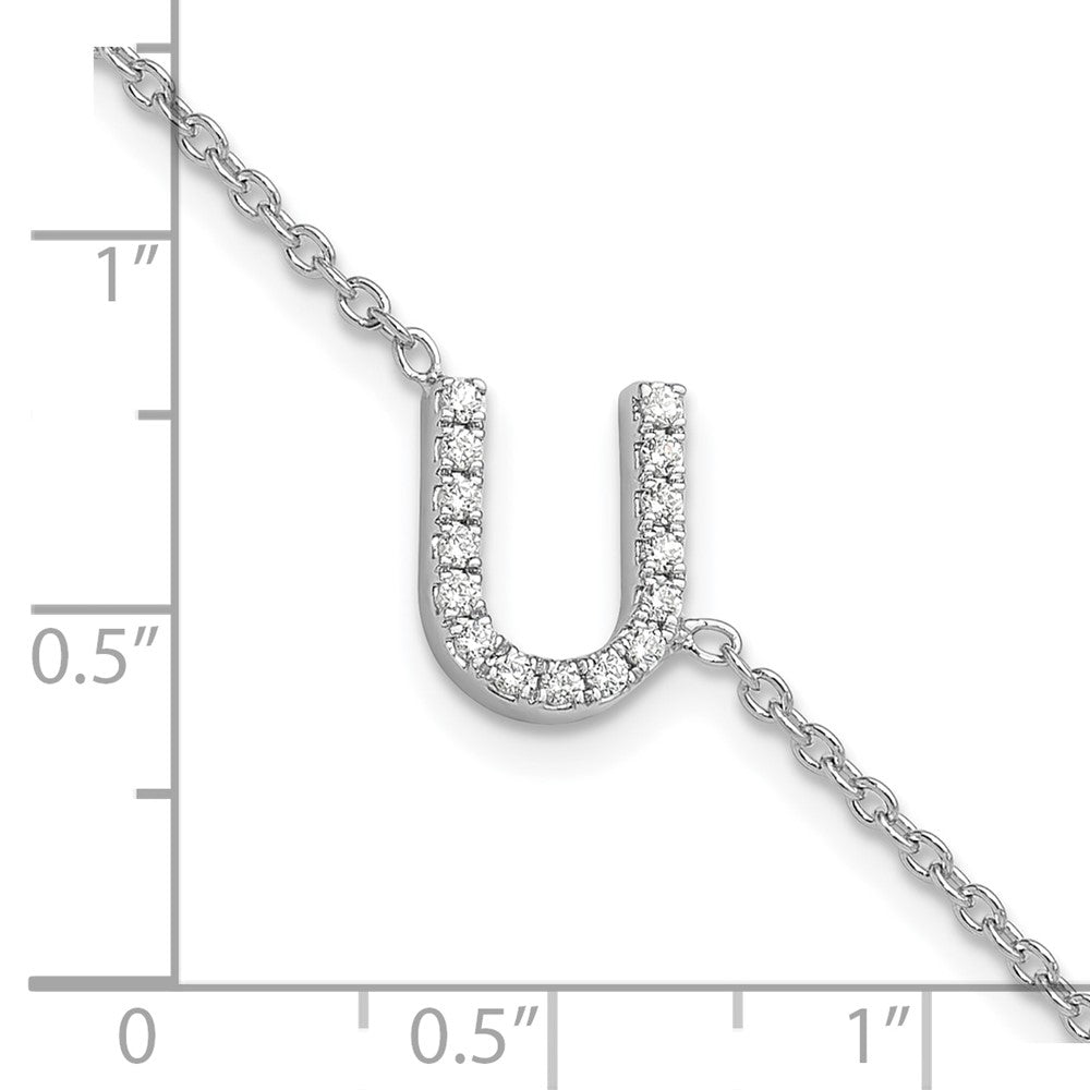 14KW Diamond Sideways Letter U w/ 1in ext. Bracelet