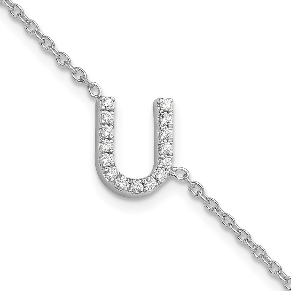 14KW Diamond Sideways Letter U w/ 1in ext. Bracelet