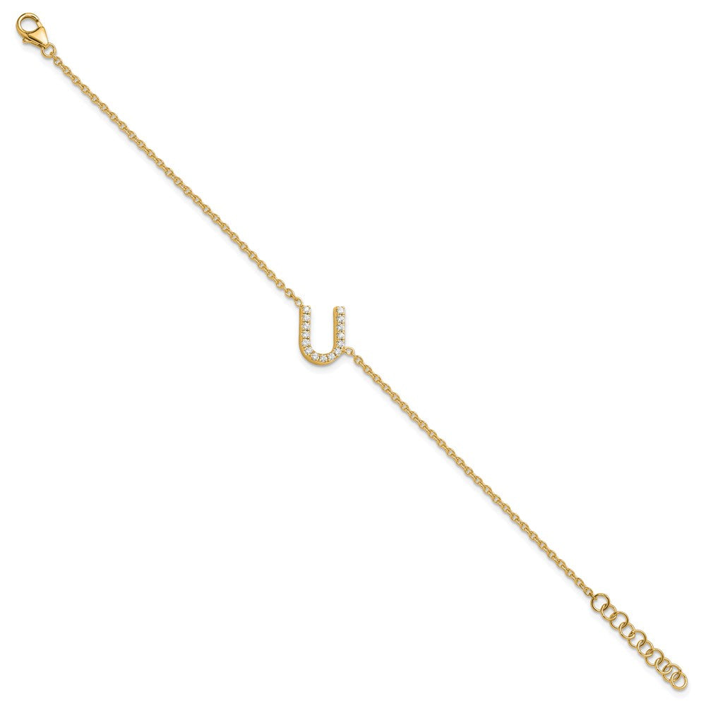 14K Diamond Sideways Letter U w/ 1in ext. Bracelet