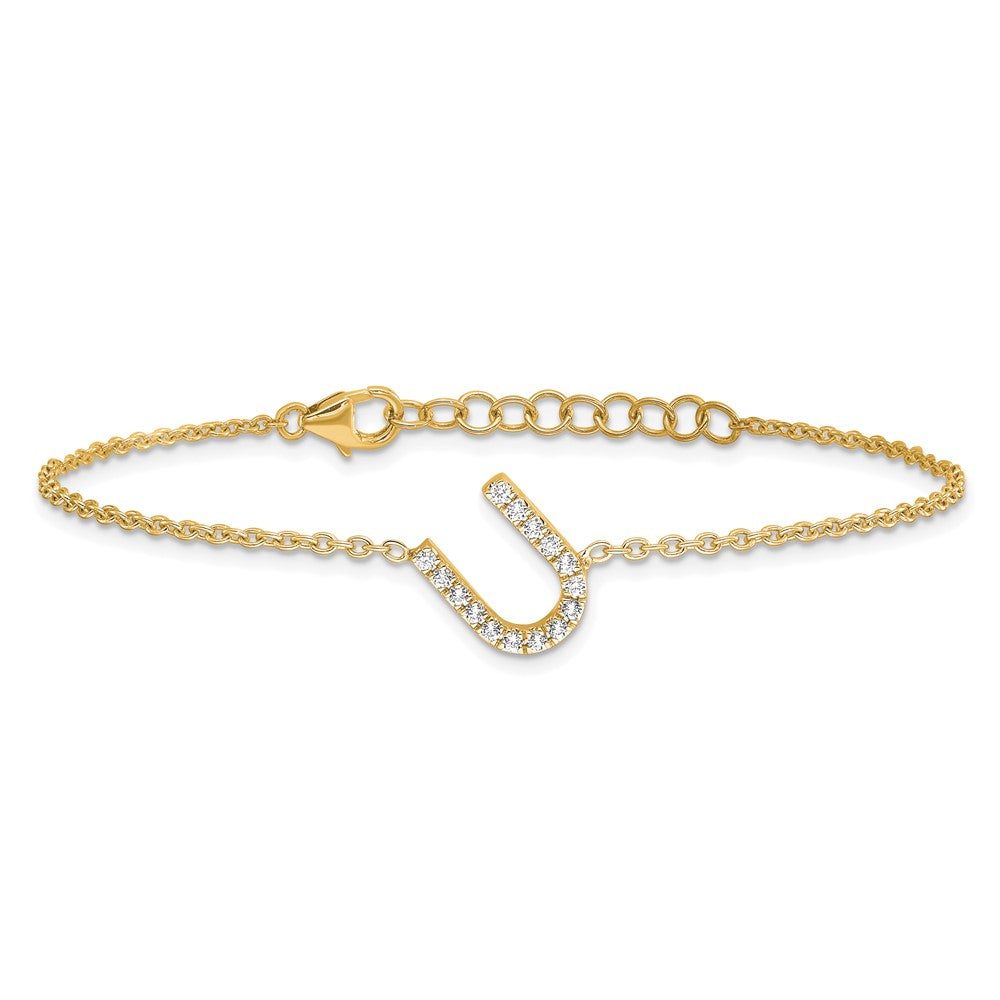 14K Diamond Sideways Letter U w/ 1in ext. Bracelet