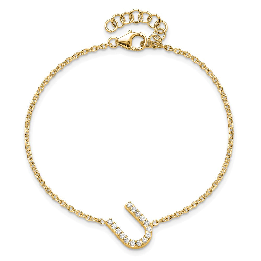 14K Diamond Sideways Letter U w/ 1in ext. Bracelet