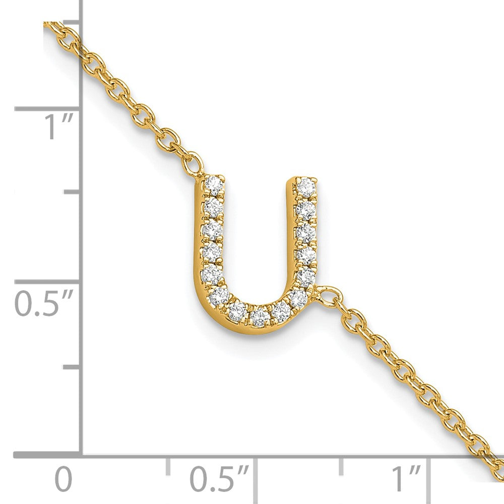 14K Diamond Sideways Letter U w/ 1in ext. Bracelet