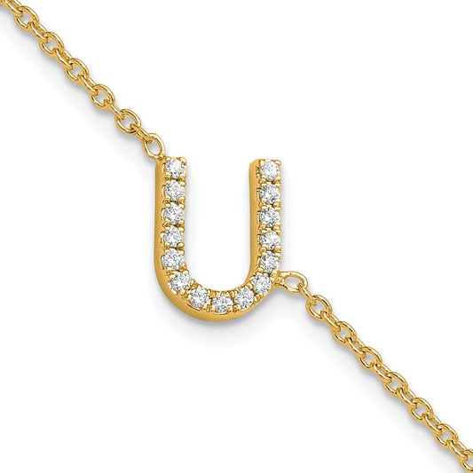 14K Diamond Sideways Letter U w/ 1in ext. Bracelet