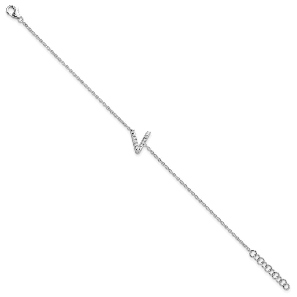 14KW Diamond Sideways Letter V w/ 1in ext. Bracelet