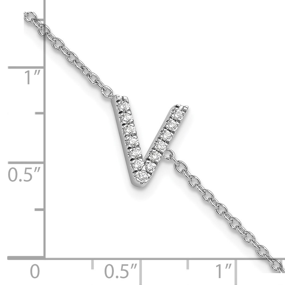 14KW Diamond Sideways Letter V w/ 1in ext. Bracelet