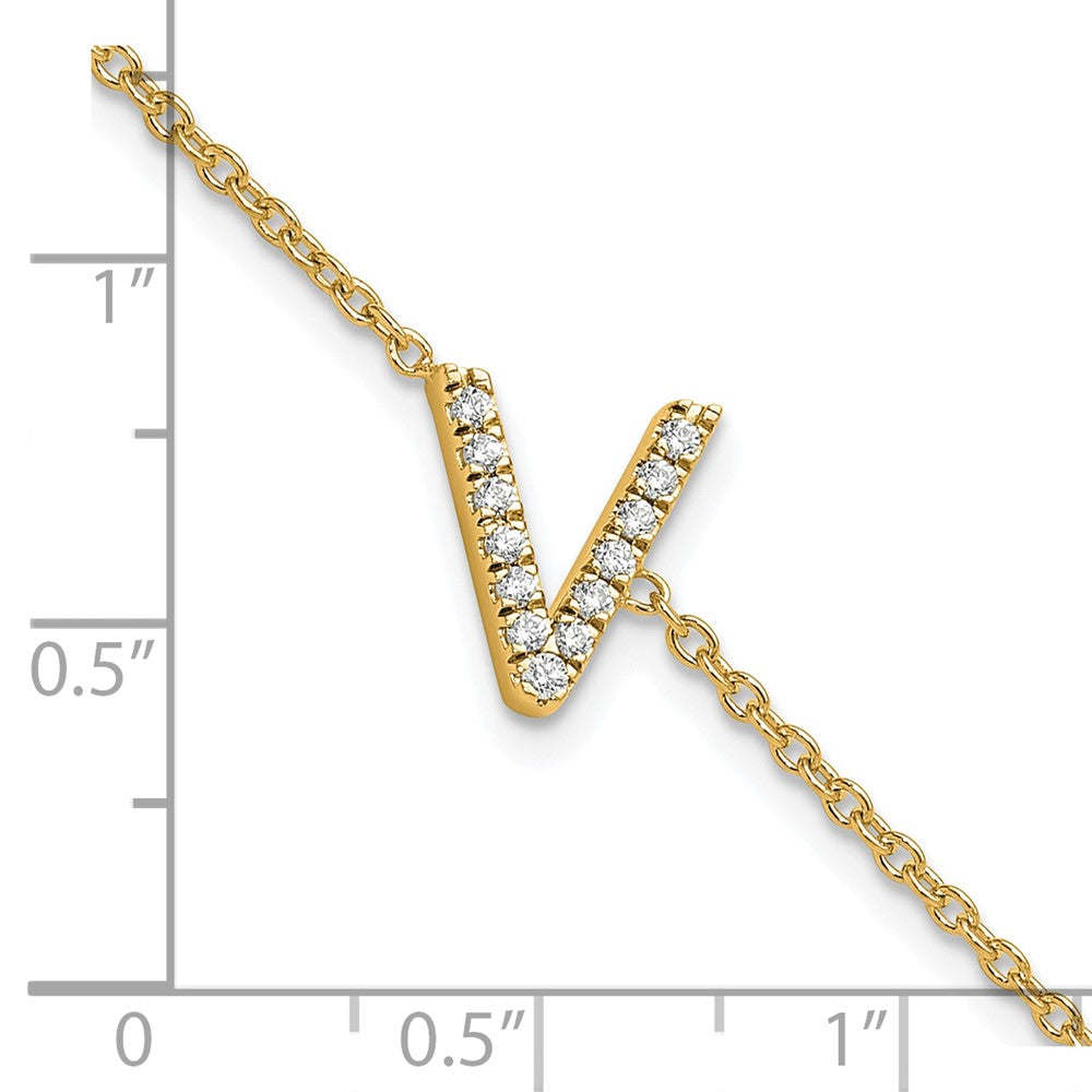14K Diamond Sideways Letter V w/ 1in ext. Bracelet
