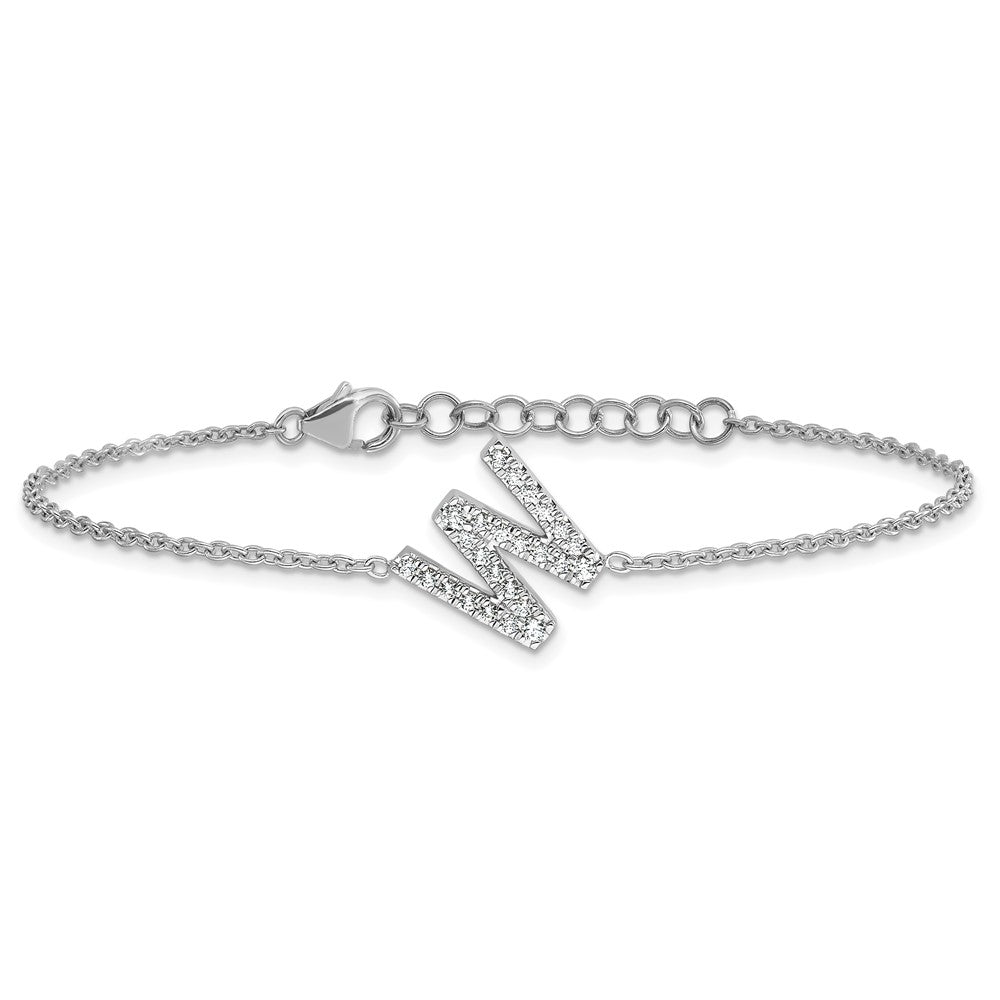 14KW Diamond Sideways Letter W w/ 1in ext. Bracelet