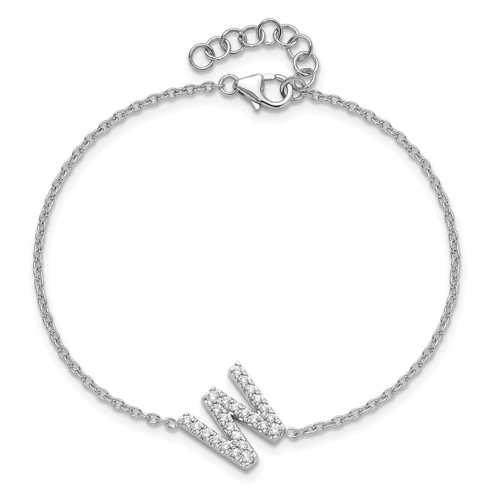 14KW Diamond Sideways Letter W w/ 1in ext. Bracelet