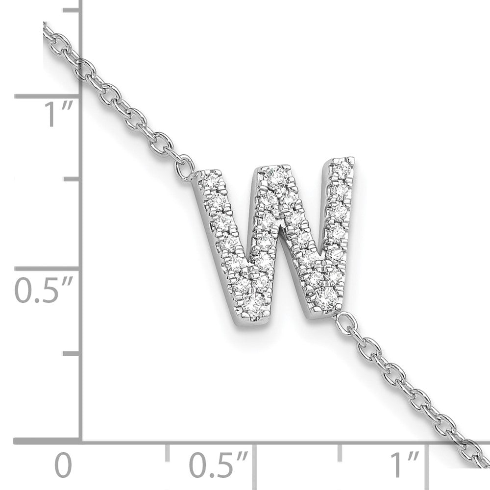 14KW Diamond Sideways Letter W w/ 1in ext. Bracelet