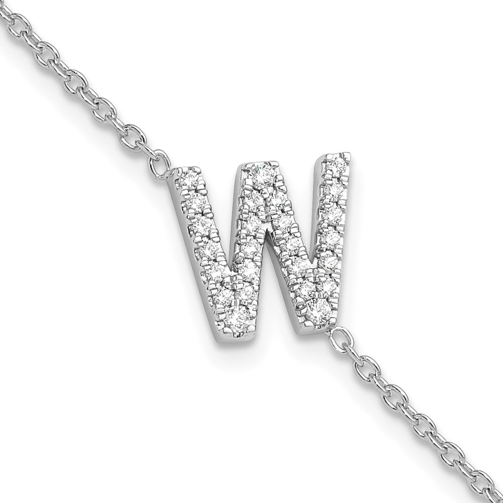 14KW Diamond Sideways Letter W w/ 1in ext. Bracelet