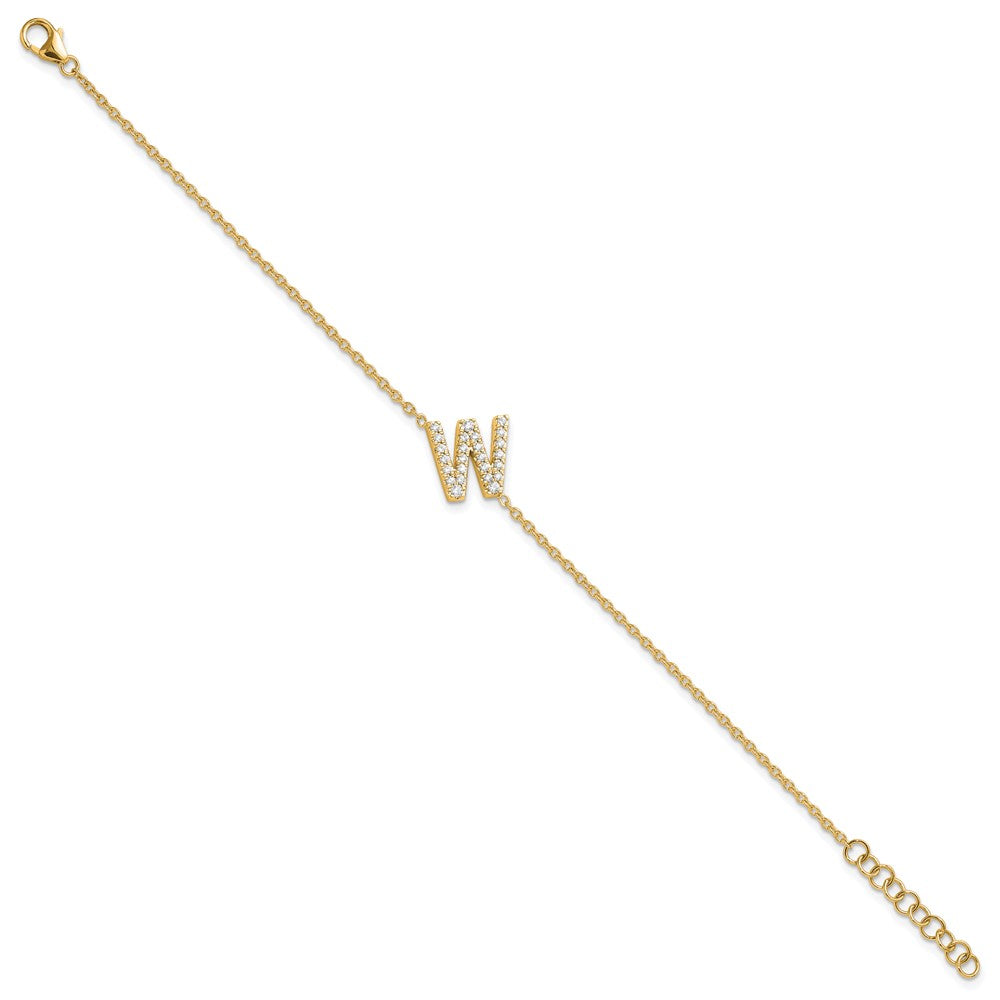 14K Diamond Sideways Letter W w/ 1in ext. Bracelet